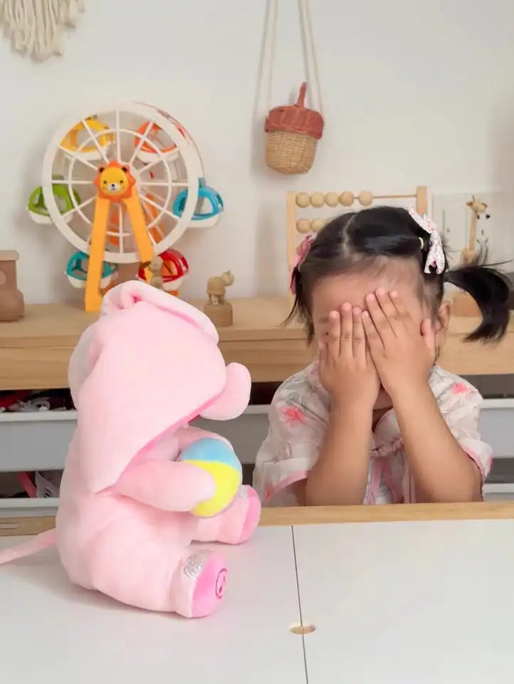 MEACAOFG™ Elefante de peluche interactivo - Juguete educativo musical "cucú" para bebés y niños pequeños