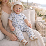 Pelele infantil con cremallera y estampado playero – Bambú con puños convertibles