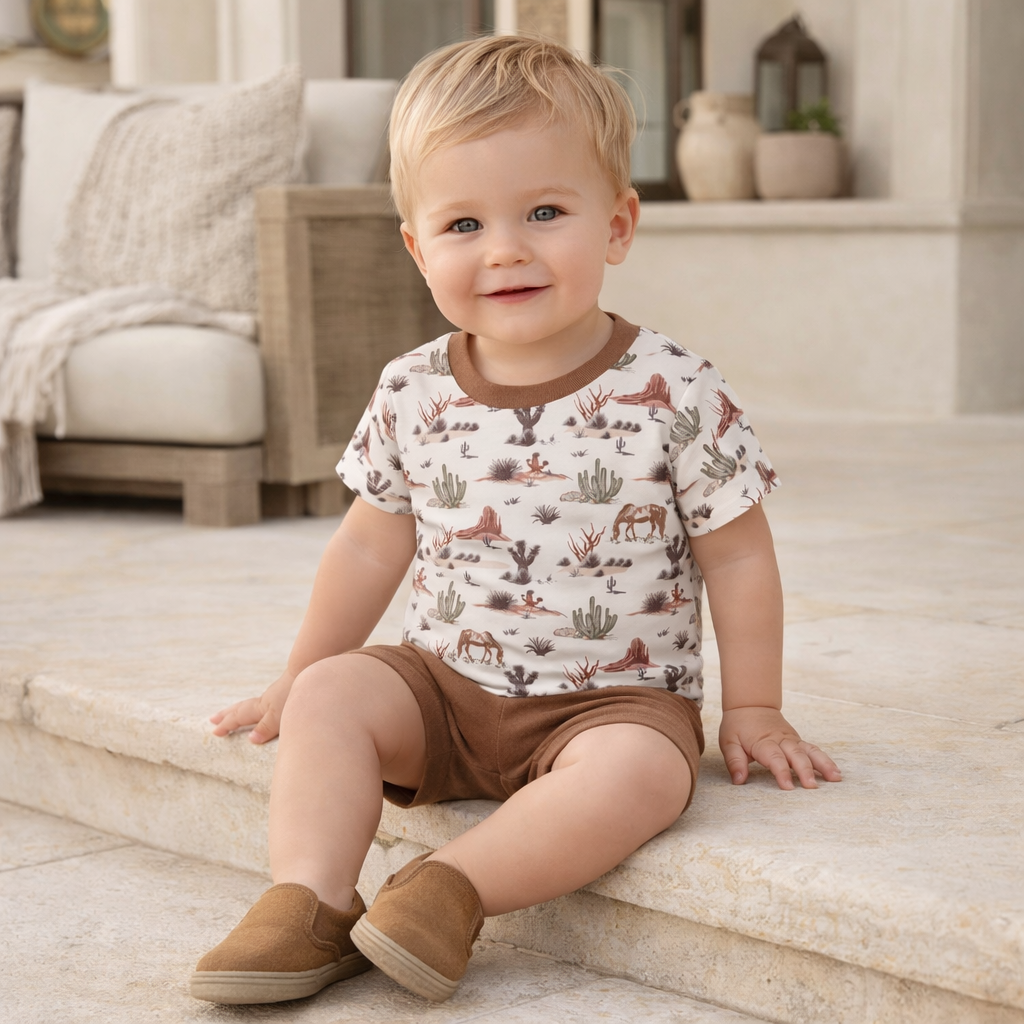 Conjunto de camiseta y pantalón corto estilo suroeste para niño – Cactus Trails Bamboo