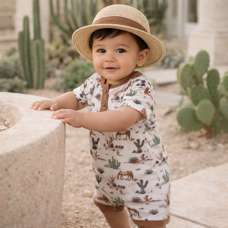 Pelele corto para bebé niño – Conjunto Henley Bamboo Cactus Trails