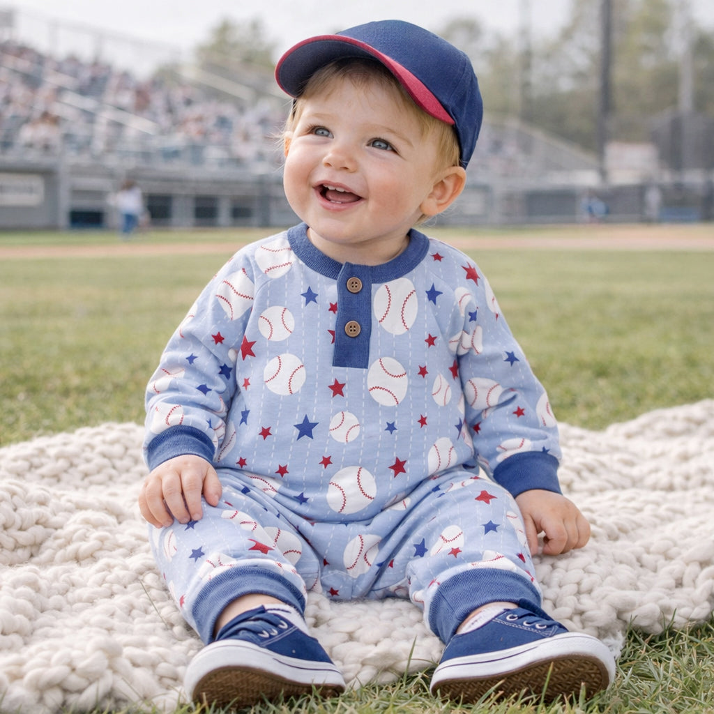 Pelele tipo Henley de béisbol Grand Slam Bamboo para bebés