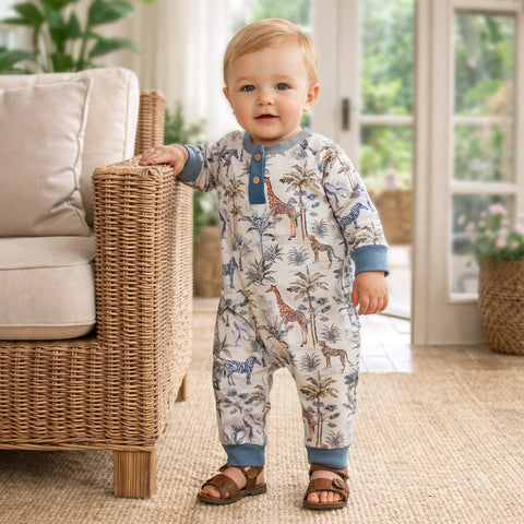 Pelele Henley de bambú con estampado de safari en la jungla para bebés niños