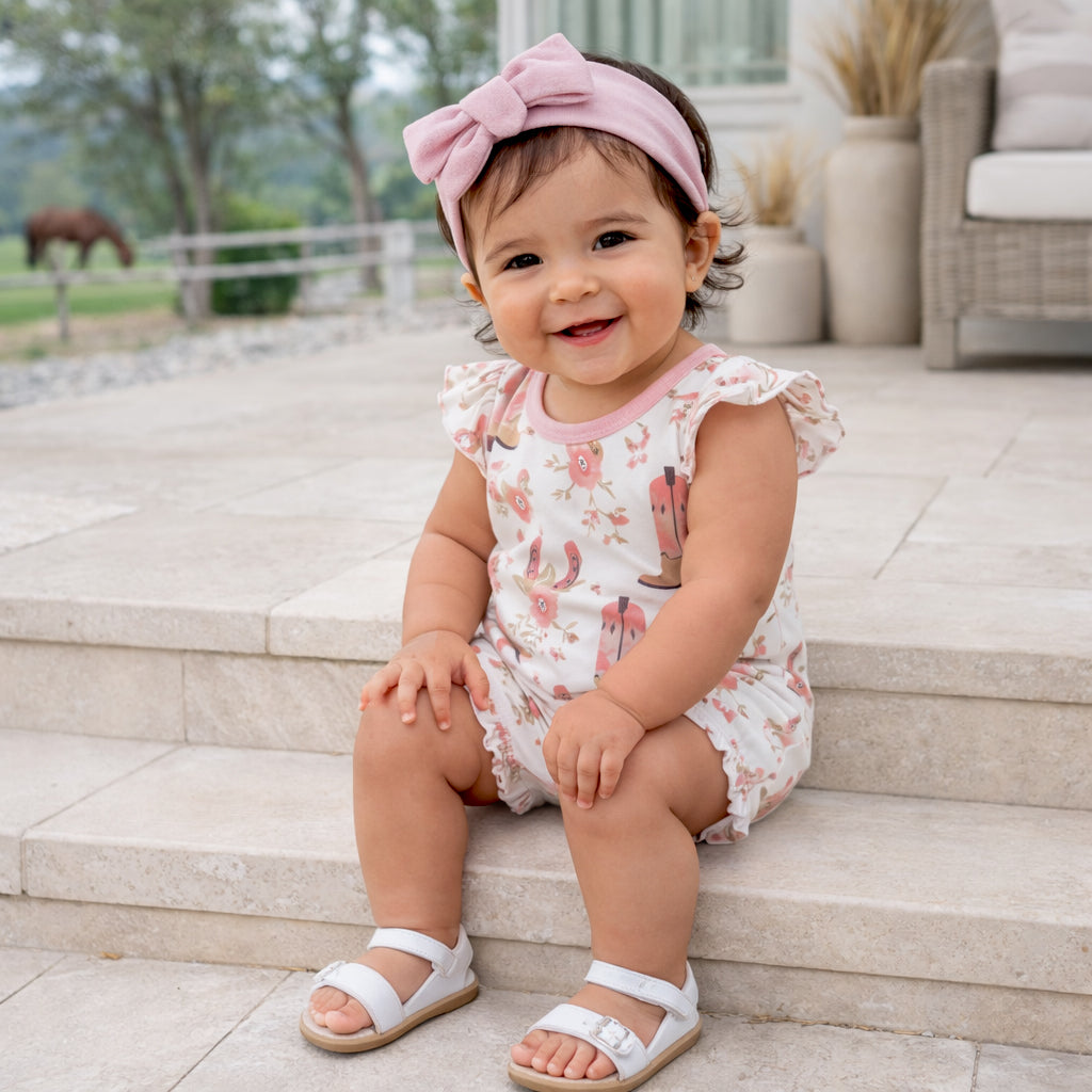 Pelele de bebé rosa estilo vaquera con burbujas – Algodón estilo western