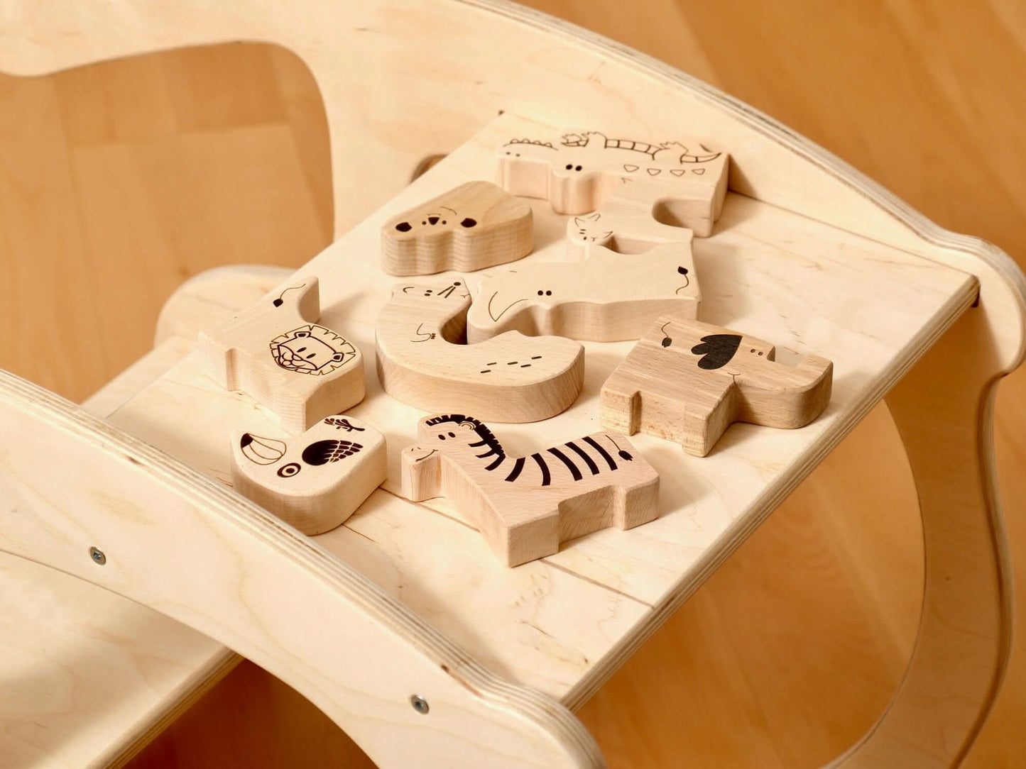 Caja de rompecabezas de madera con animales de safari para niños pequeños