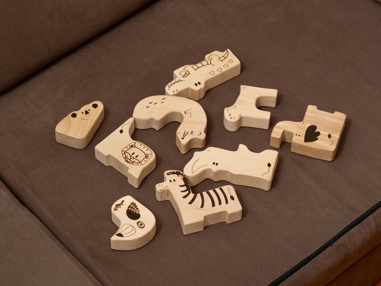 Caja de rompecabezas de madera con animales de safari para niños pequeños