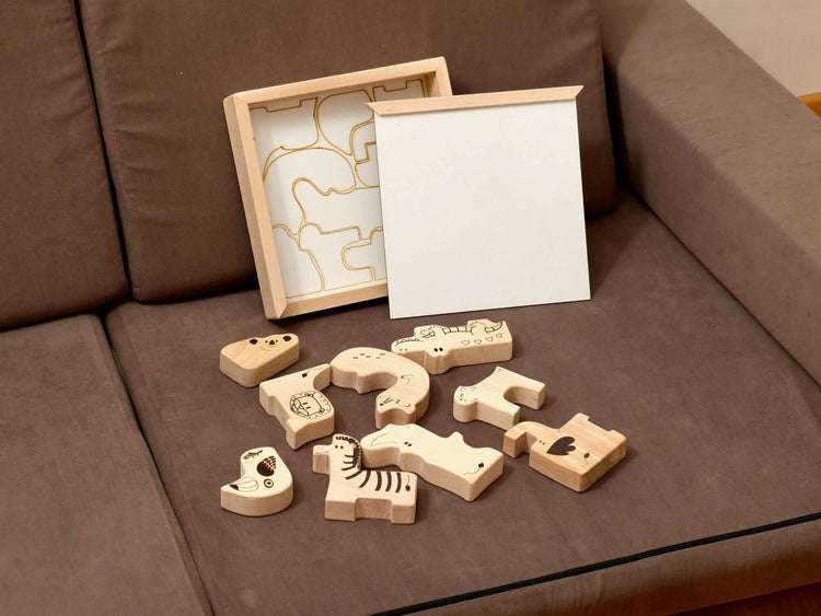Caja de rompecabezas de madera con animales de safari para niños pequeños