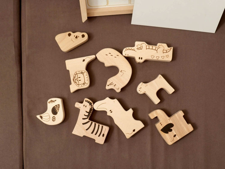 Caja de rompecabezas de madera con animales de safari para niños pequeños