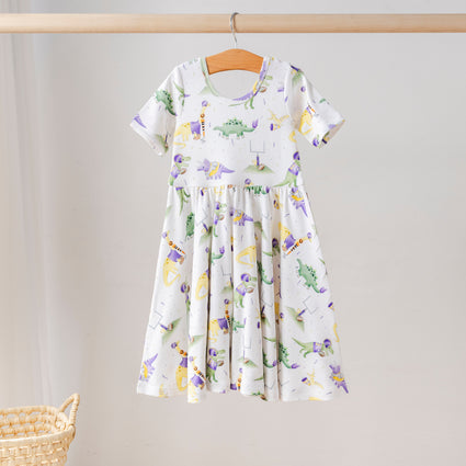 Vestido de algodón orgánico LSU Dino All-Stars para niños