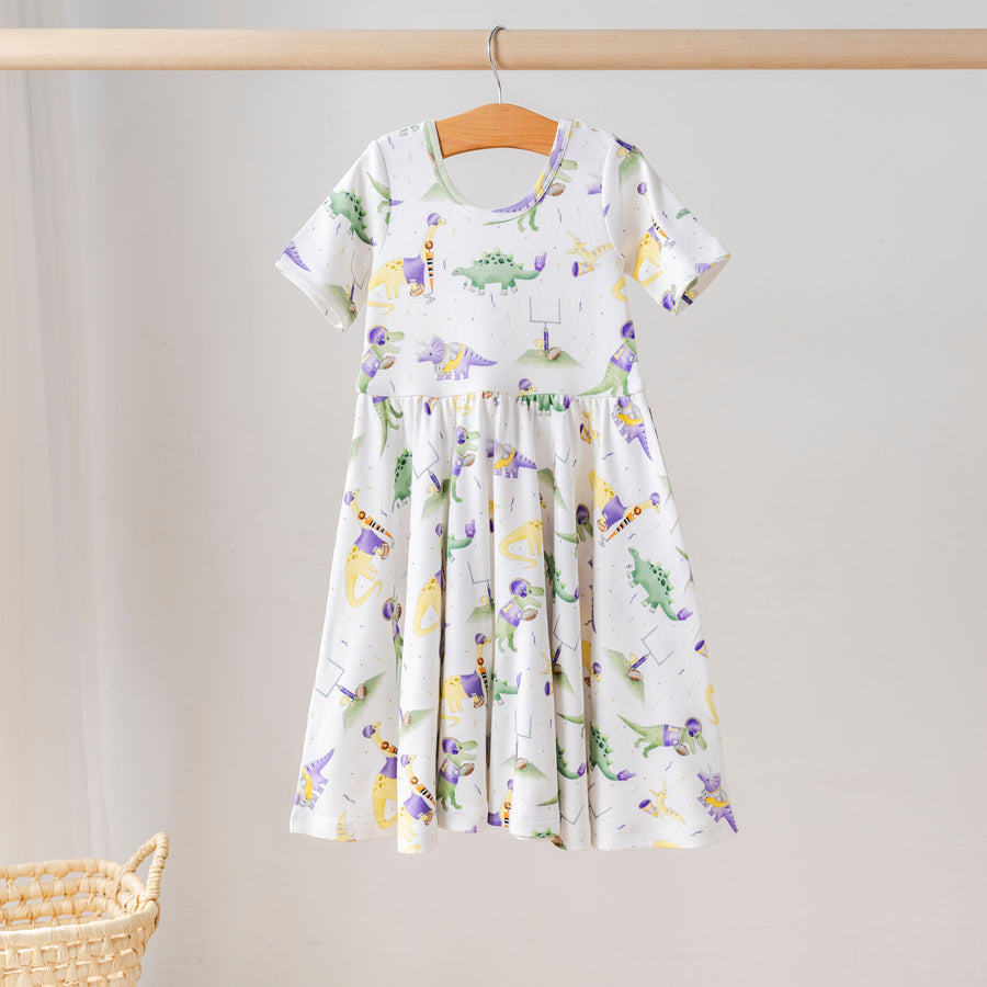 Vestido de algodón orgánico LSU Dino All-Stars para niños