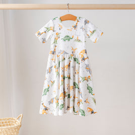 Vestido de algodón orgánico Dino All-Stars naranja para niños