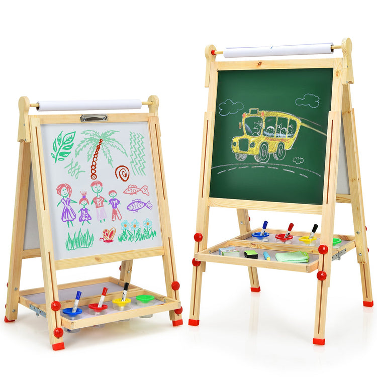Caballete de arte infantil con rollo de papel, caballete de dibujo regulable de doble cara.