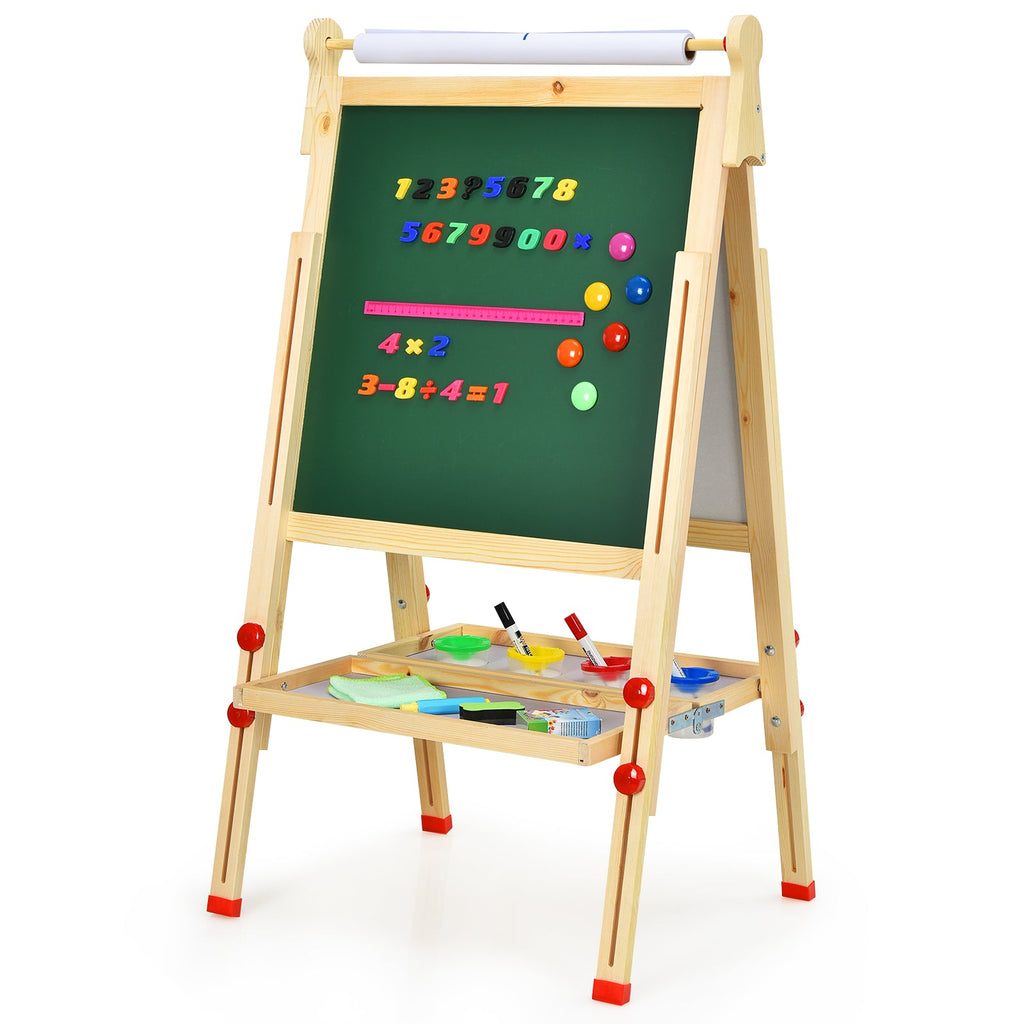 Caballete de arte infantil con rollo de papel, caballete de dibujo regulable de doble cara.
