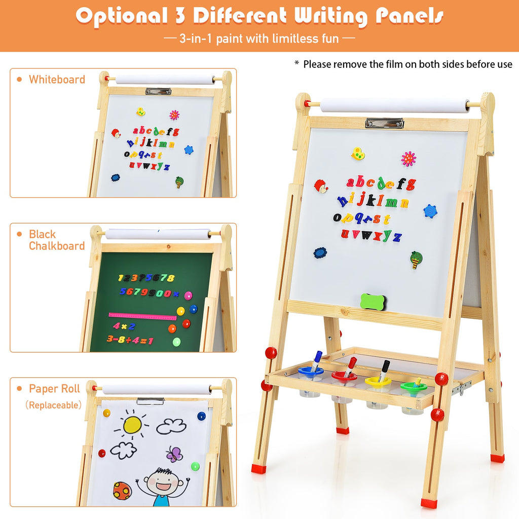 Caballete de arte infantil con rollo de papel, caballete de dibujo regulable de doble cara.