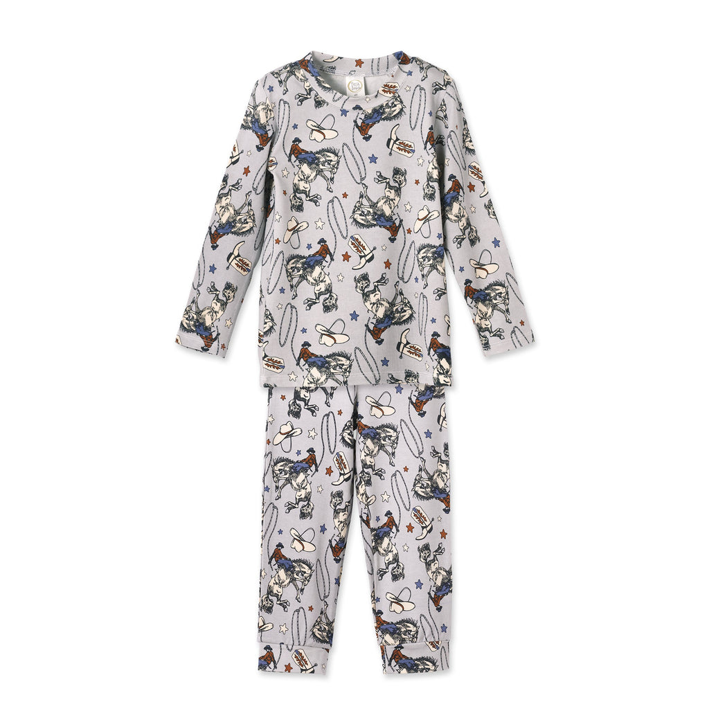 Conjunto de pijama infantil de bambú con estampado de vaquero del oeste y rodeo.