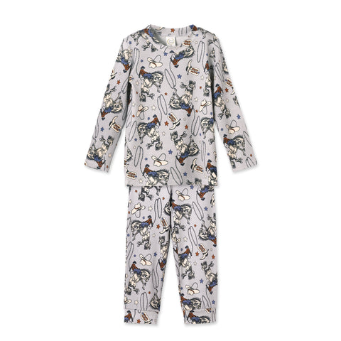 Conjunto de pijama infantil de bambú con estampado de vaquero del oeste y rodeo.