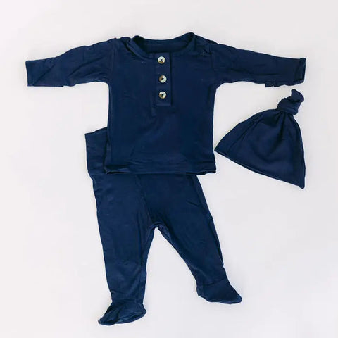 Conjunto de 3 piezas para bebé niño - Conjunto para recién nacido para llevar a casa - Azul marino