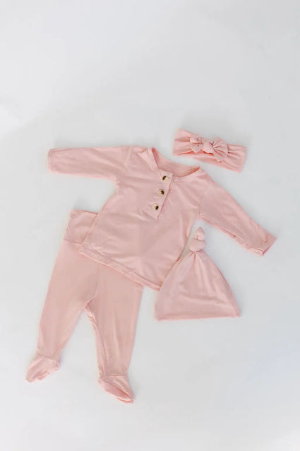 Conjunto de ropa (parte superior e inferior), gorro y diadema (recién nacido - 12 meses) - Rosa