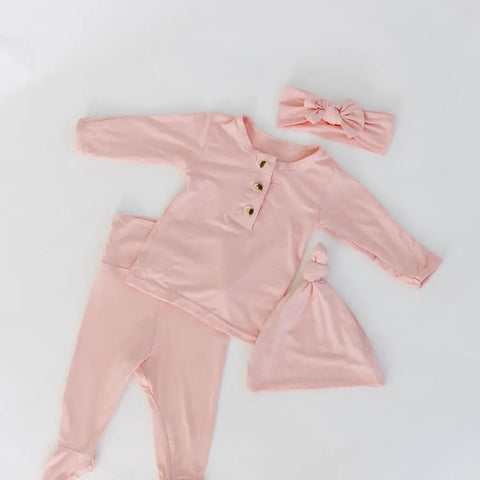 Conjunto de ropa (parte superior e inferior), gorro y diadema (recién nacido - 12 meses) - Rosa