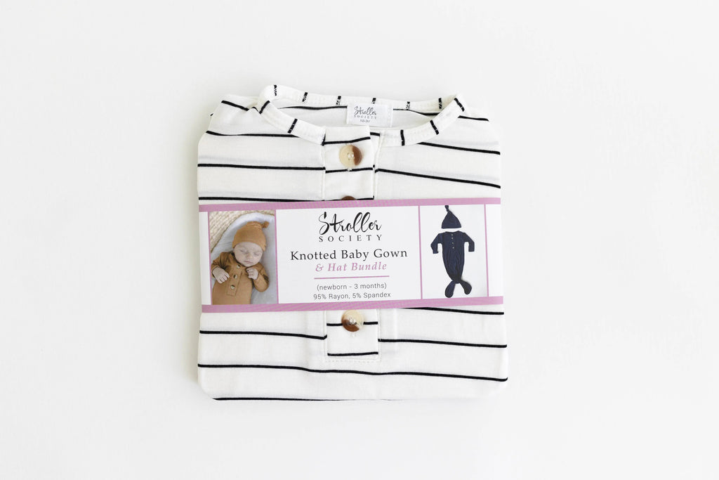 Conjunto de vestido de bebé con nudo - Rayas negras (Recién nacido-3 meses)