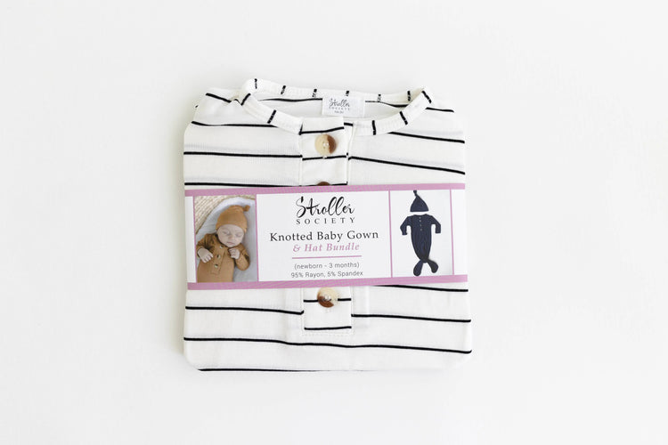 Conjunto de vestido de bebé con nudo - Rayas negras (Recién nacido-3 meses)