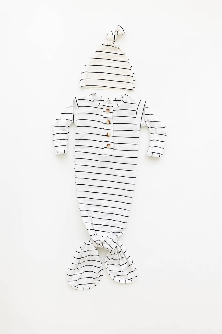 Conjunto de vestido de bebé con nudo - Rayas negras (Recién nacido-3 meses)