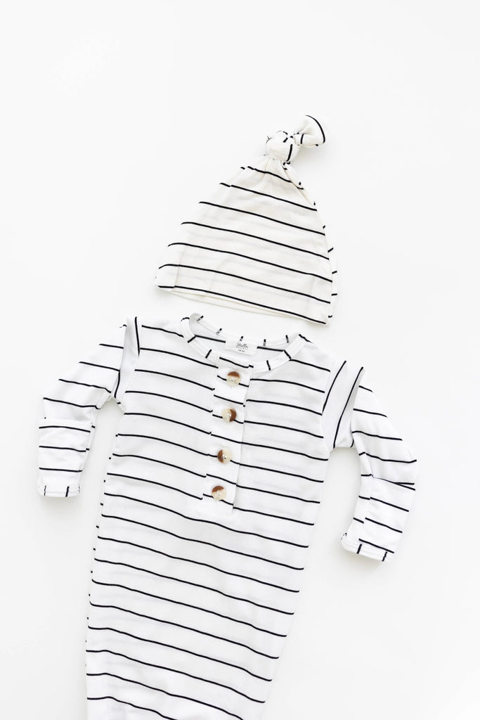 Conjunto de vestido de bebé con nudo - Rayas negras (Recién nacido-3 meses)