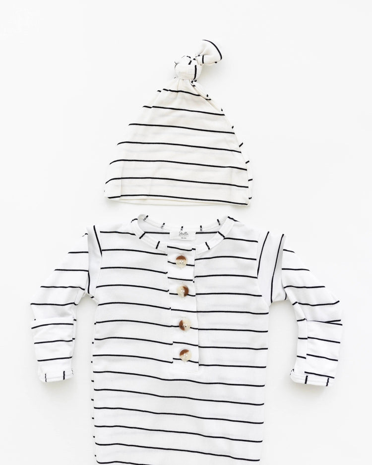 Conjunto de vestido de bebé con nudo - Rayas negras (Recién nacido-3 meses)