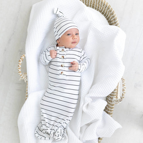 Conjunto de vestido de bebé con nudo - Rayas negras (Recién nacido-3 meses)