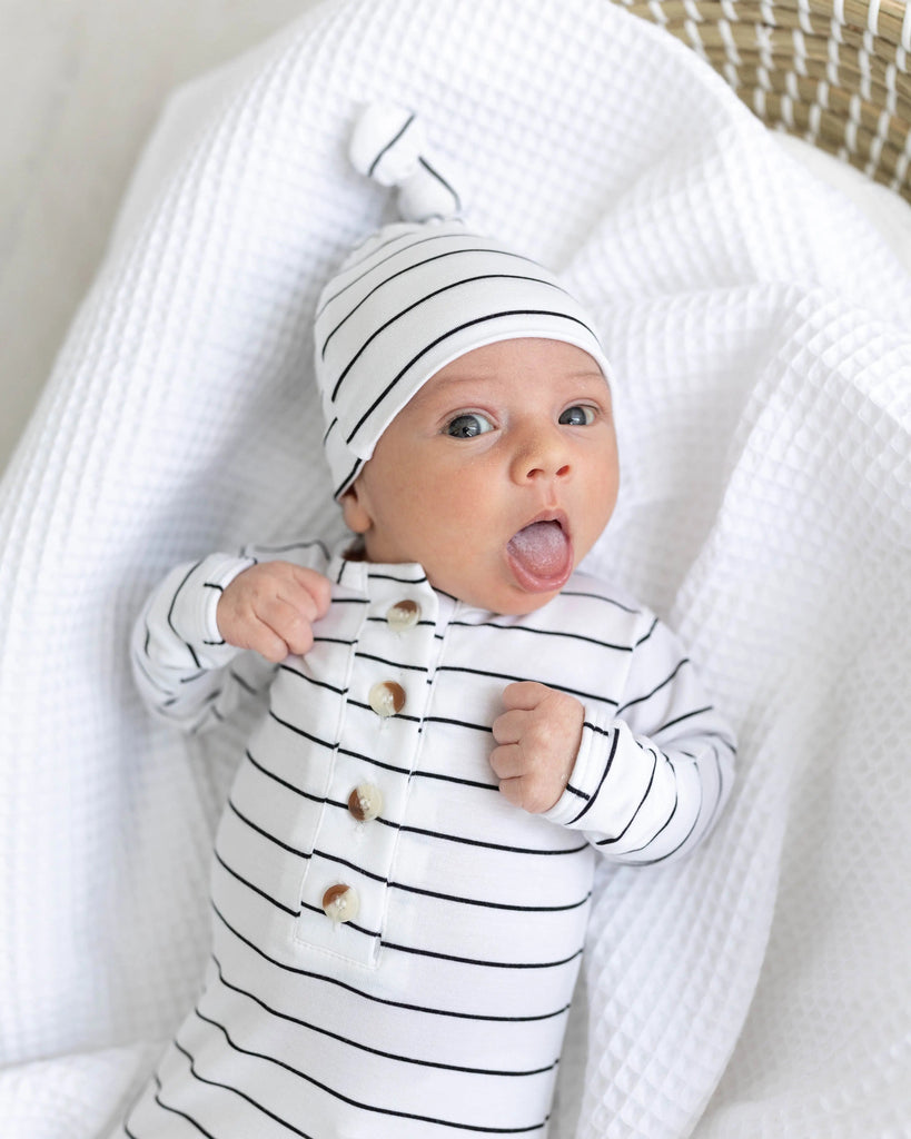 Conjunto de vestido de bebé con nudo - Rayas negras (Recién nacido-3 meses)