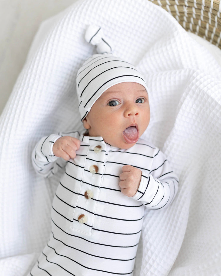 Conjunto de vestido de bebé con nudo - Rayas negras (Recién nacido-3 meses)