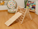 Parque infantil interior Montessori | Triángulo Pikler, arco de escalada, rampa y almohada 2 en 1