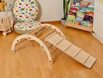 Parque infantil interior Montessori | Triángulo Pikler, arco de escalada, rampa y almohada 2 en 1