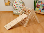 Parque infantil interior Montessori | Triángulo Pikler, arco de escalada, rampa y almohada 2 en 1
