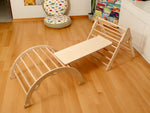 Parque infantil interior Montessori | Triángulo Pikler, arco de escalada, rampa y almohada 2 en 1
