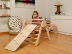 Parque infantil interior Montessori | Triángulo Pikler, arco de escalada, rampa y almohada 2 en 1