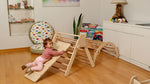 Parque infantil interior Montessori | Triángulo Pikler, arco de escalada, rampa y almohada 2 en 1