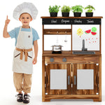 Cocina de juguete de madera de abeto con 4 ollas para pintar, grifo y fregadero extraíble - Natural