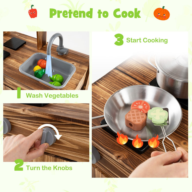 Cocina de juguete de madera de abeto con 4 ollas para pintar, grifo y fregadero extraíble - Natural
