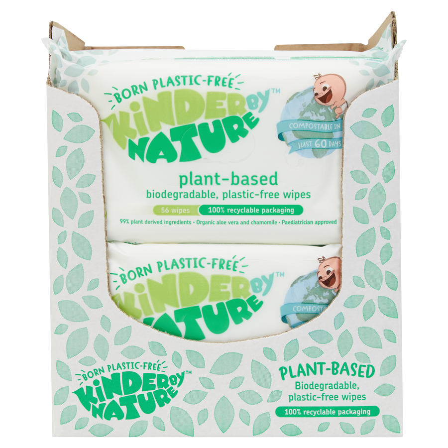 Toallitas húmedas para bebés Kinder by Nature 100 % biodegradables de origen vegetal - 672 unidades (12 paquetes de 56 toallitas)