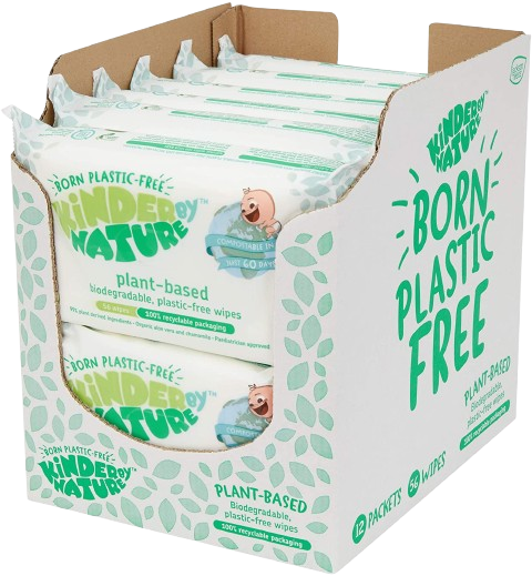 Toallitas húmedas para bebés Kinder by Nature 100 % biodegradables de origen vegetal - 672 unidades (12 paquetes de 56 toallitas)