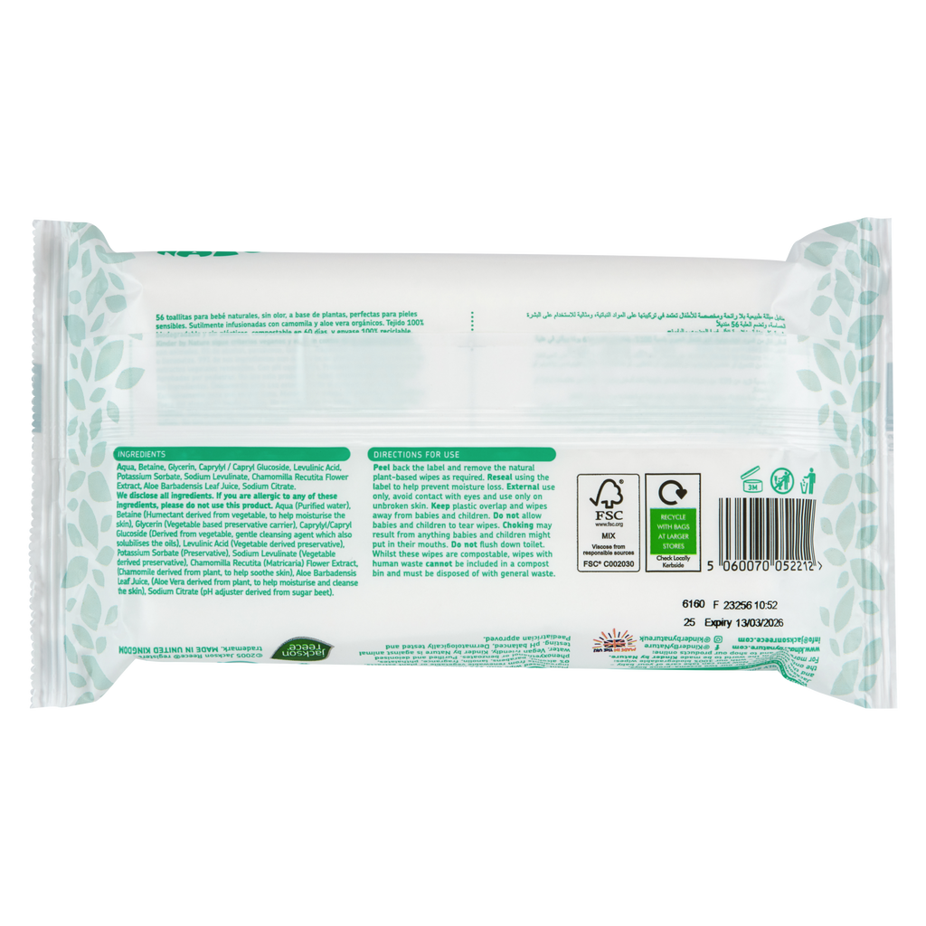 Toallitas húmedas para bebés Kinder by Nature 100 % biodegradables de origen vegetal - 672 unidades (12 paquetes de 56 toallitas)