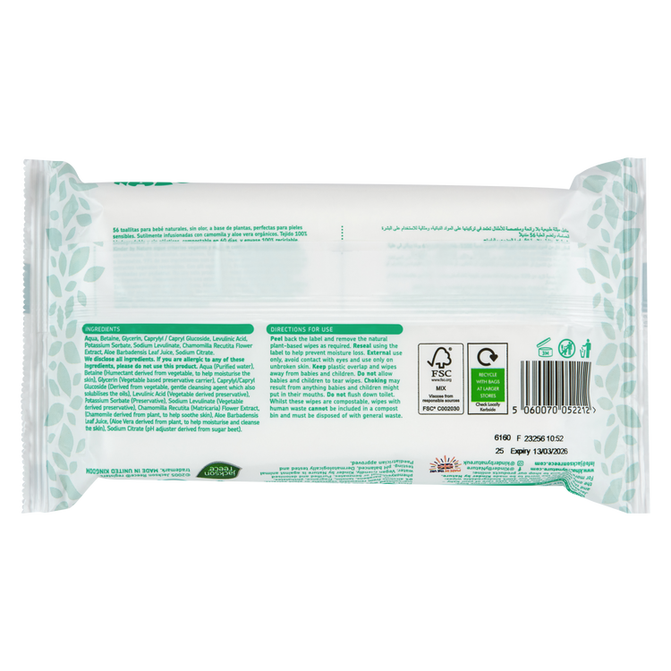 Toallitas húmedas para bebés Kinder by Nature 100 % biodegradables de origen vegetal - 672 unidades (12 paquetes de 56 toallitas)