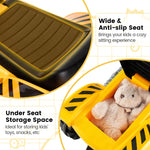 Coche de juguete tipo excavadora con casco de seguridad y pala funcional.