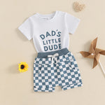 Conjunto de 2 piezas de camiseta de manga corta con estampado de letras y pantalones cortos elásticos con estampado a cuadros para bebé niño pequeño