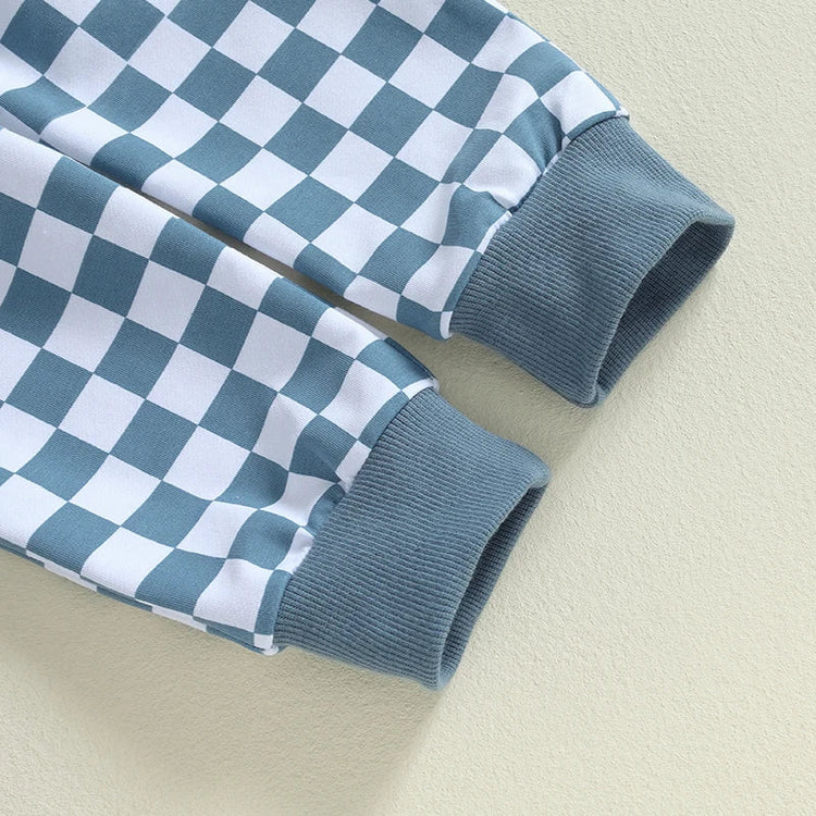 Conjunto de 2 piezas para bebé y niño pequeño, para hermano o hermana mayor, de otoño, con jersey de manga larga con bordado de letras y pantalones a cuadros
