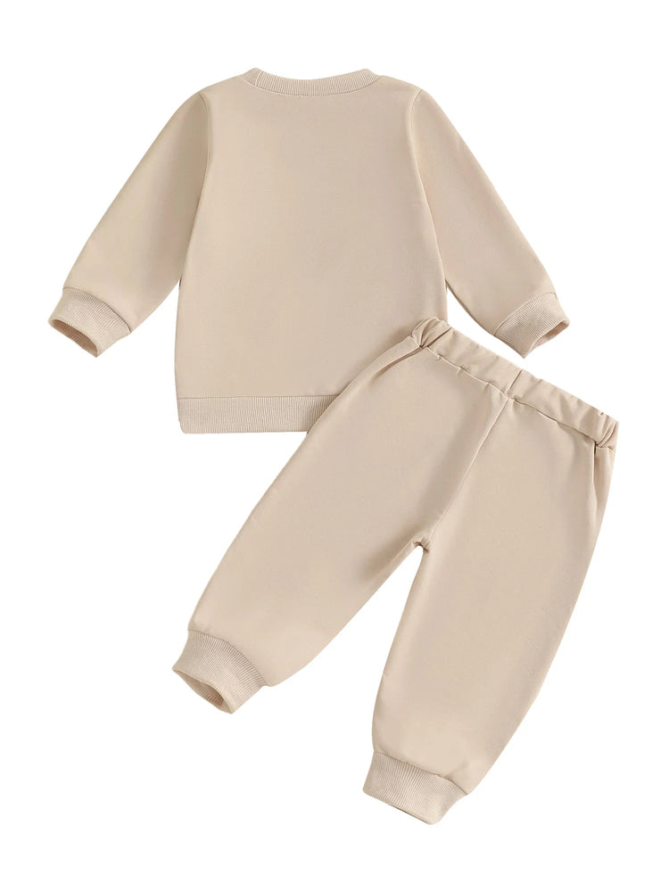 Conjunto de 2 piezas de pantalones deportivos con cordón y parte superior bordada de fútbol de manga larga para bebés y niños pequeños de otoño