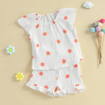 Conjunto de 2 piezas de camiseta con mangas cortas y cintura elástica con volantes para bebé y niña pequeña, conjunto de verano