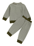 Conjunto de ropa infantil de 2 piezas con top de pato bordado de manga larga y pantalones a rayas para bebés y niños pequeños