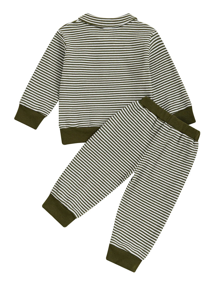 Conjunto de ropa infantil de 2 piezas con top de pato bordado de manga larga y pantalones a rayas para bebés y niños pequeños
