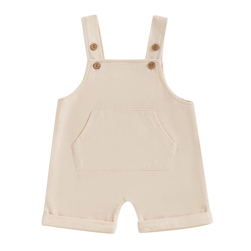Mono para bebé, niño y niña, sin mangas, cuello cuadrado, bolsillo delantero, tirantes, pantalones cortos, mono